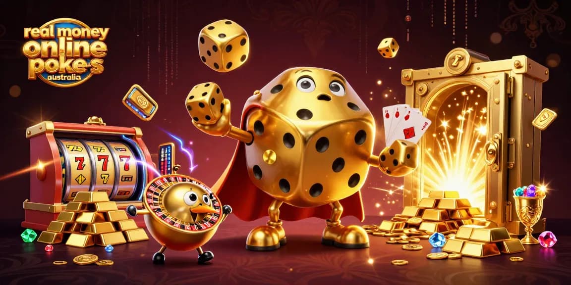 Engage in exciting real money online pokies Australia as golden dice animate amidst treasures and jackpots.