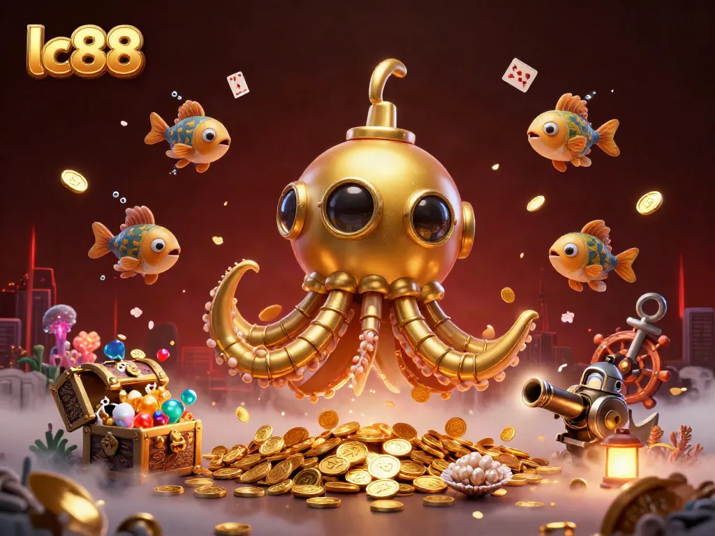 Engage with the thrilling underwater gold treasures of lc88 in this vibrant 3D casino scene.